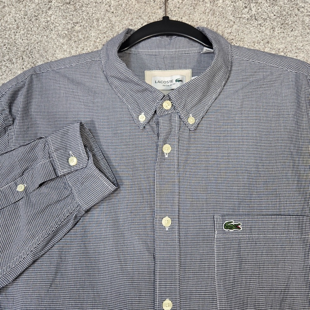 Lacoste shirt Men's XL (44) Long Sleeve Button down Micro Black Check